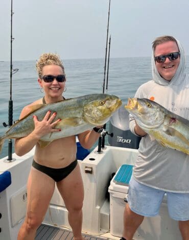 Large grouper fish caught during a Belize reef fishing trip with Belize Reef Charters, showcasing a fun day of sportfishing in the clear Caribbean waters.